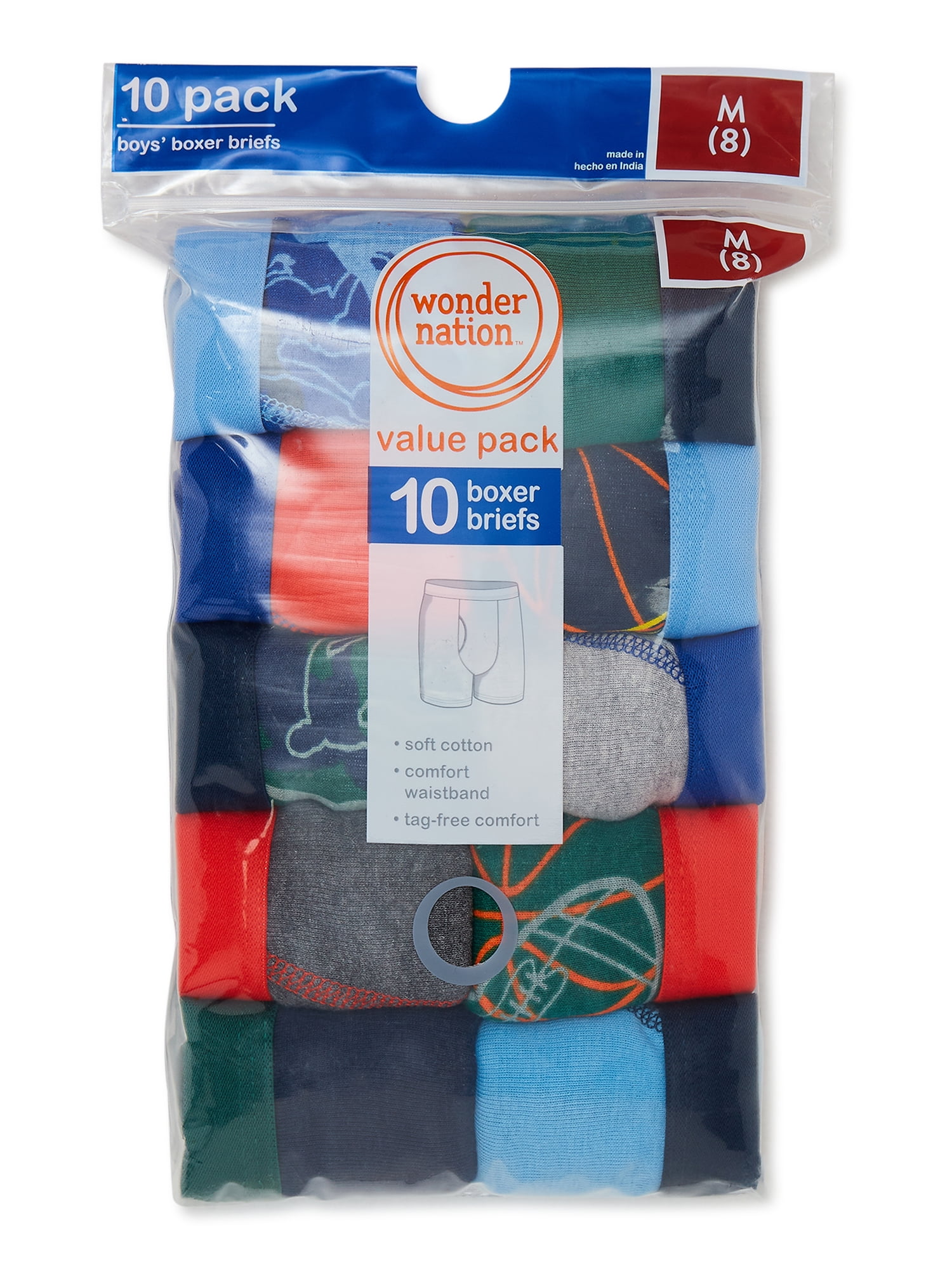 Wonder Nation Boys Underwear Soft Cotton Boxer Briefs, 10-Pack, Sizes S-XXL & Husky
