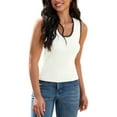 thumbnail image 4 of ATHLECHIC Camisetas de punto acanalado para mujer, con bloque de color, ajustadas, de cuello redondo, chalecos de verano casuales, S Blanco Negro, 4 of 5