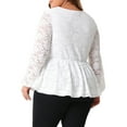 thumbnail image 4 of DARING DIVA Women's Plus Lace V Neck Long Sleeve Floral Peplum Blouse 1X White, 4 of 6