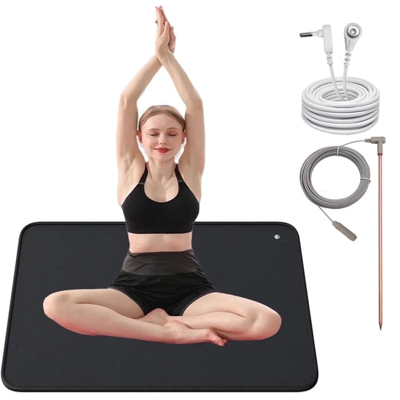 24" x 16" Grounding Meditation Mat Kit Non Slip Pad for Feet with 12" Copper Ground Rod & 40ft Wire,for EMF Recovery Sleep Therapy Assist