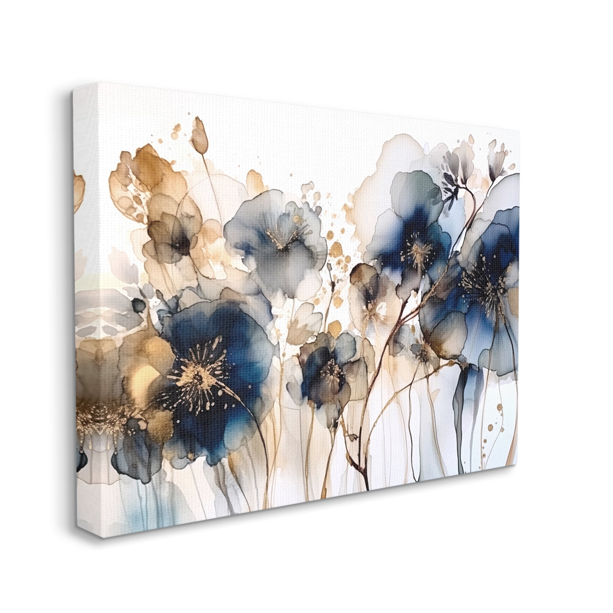 Stupell Industries Navy & Gold Abstraction Botanical & Floral Painting Gallery Wrapped Canvas Print Wall Art, 20 x 16