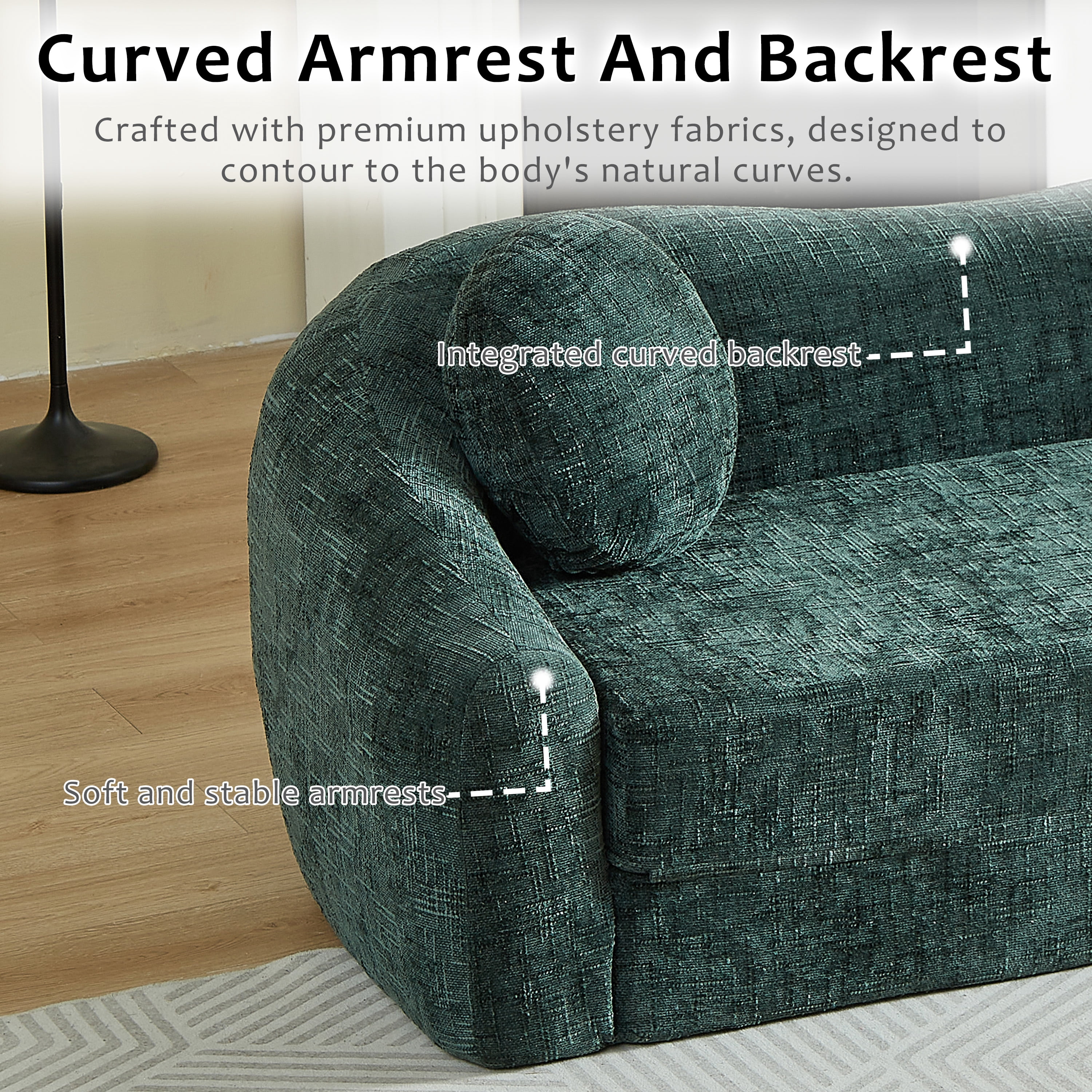 Leumius 87" Convertible Futon Sofa Bed, Corduroy Curved Boneless Couch with High Backrest, 2-in-1 Fold-Out Sleeper Sofa with Pull-out Couch Bed,Green-Round Pillow
