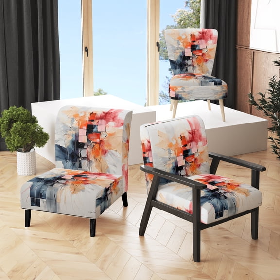 Designart "Fashion Calvin K Geometric Glam II" Upholstered Fashion Accent Chair and Glam Arm Chair - Multiple Color & Pattern