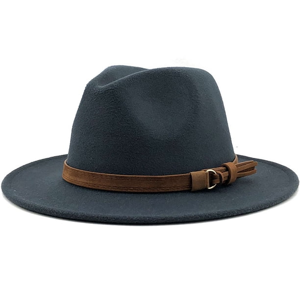 Sombrero sencillo con cinturón de gamuza y lana, estilo jazz, para otoño e invierno, para mujer