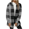 thumbnail image 2 of Fnooota Womens Fleece Jackets, Plaid Warm Open Front Long Sleeve Fall Winter Cardigans Dark Gray Size XL, 2 of 5