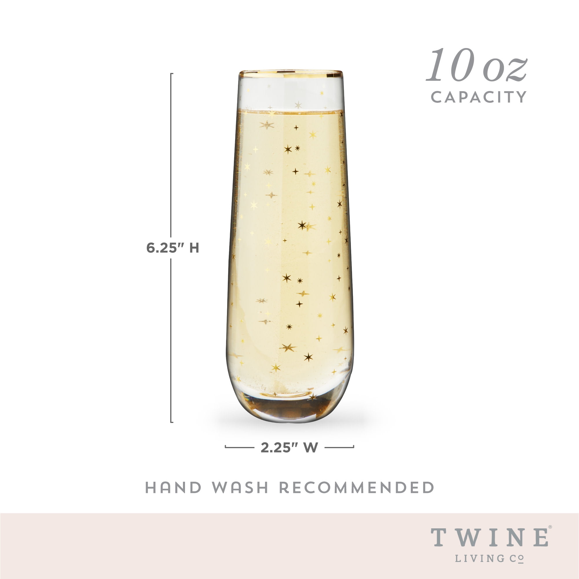 Twine Starlight Stemless Champagne Glasses, Set of 2 18 oz Festive
