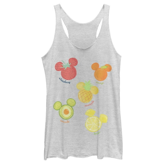Women's Mickey & Friends Fruit Silhouettes Racerback Tank Top White Heather X Small