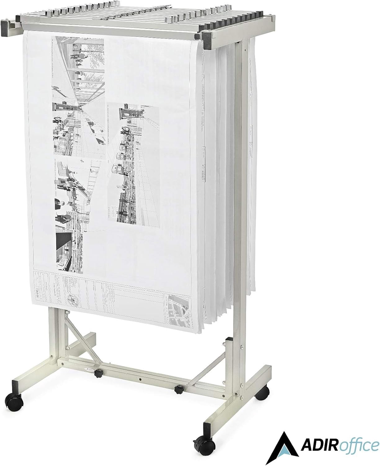 Adir Mobile Blueprint Storage Rack - Adjustable Mobile Blueprint Holder, Vertical Architect Drawing Rack with Wheels, Poster Rack Display, Construction Plans Holder (Without Blueprint Clamps)