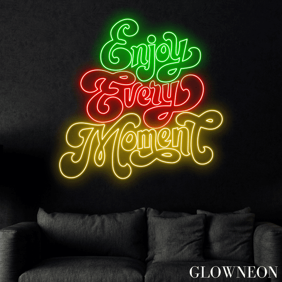 Glowneon Enjoy Every Moment Neon Sign, Coffee Shop Wall Led Light