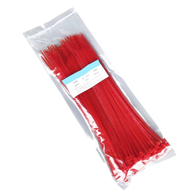 Moyic 100 Uds. Bridas de nailon autoblocantes de 200mm, bridas de plástico con cremallera, correas para encuadernación de cables, Almacenamiento y organización del hogar rojo