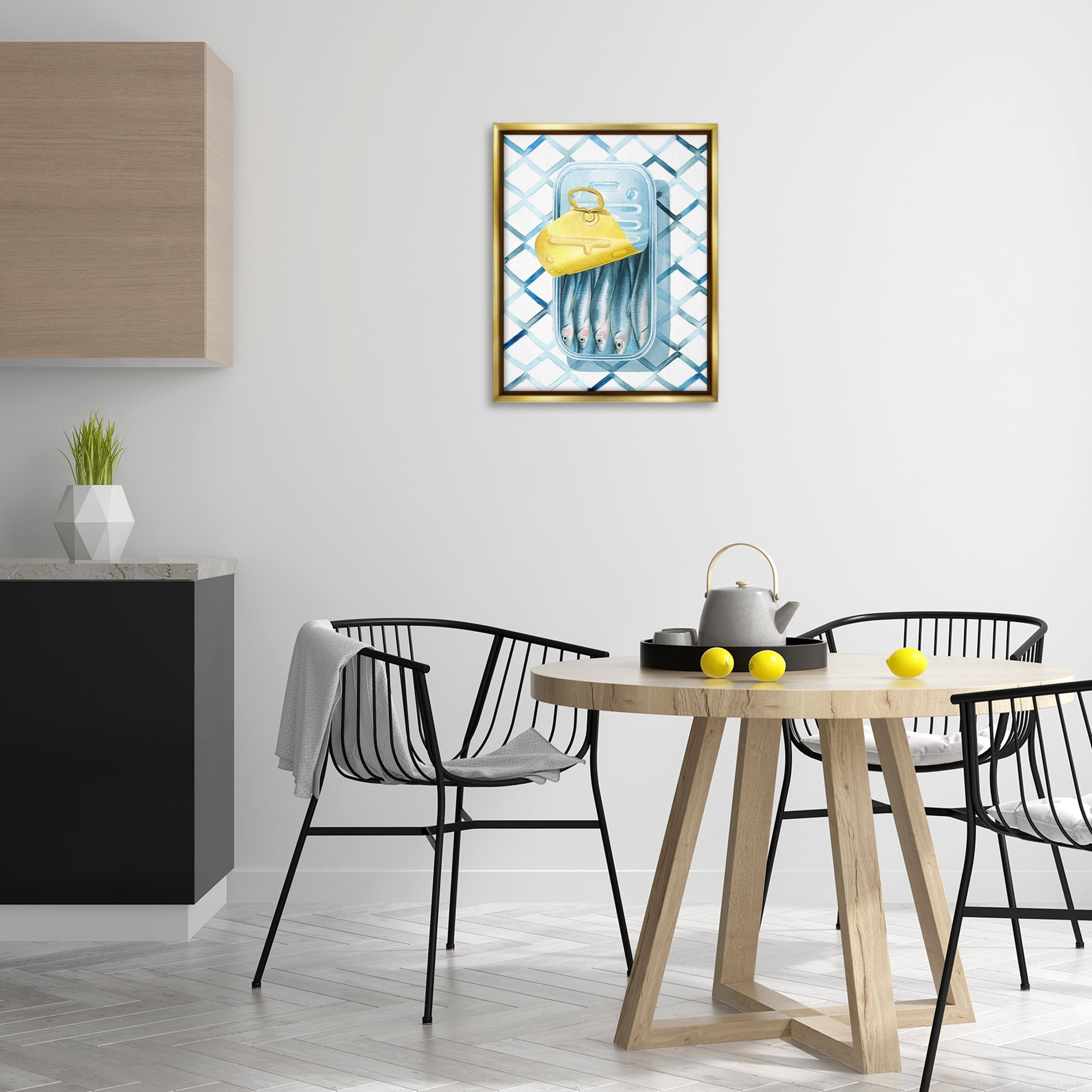 Stupell Industries Geometric Sardines Can Food & Beverage Painting Gold Floater Framed Art Print Wall Art, 17 x 21
