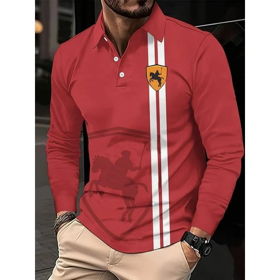 Men's Long Sleeve Polo Shirts, Lightweight Slim-fit Button Up Golf Polo Shirts Basic Designed Blouse Red 3XL