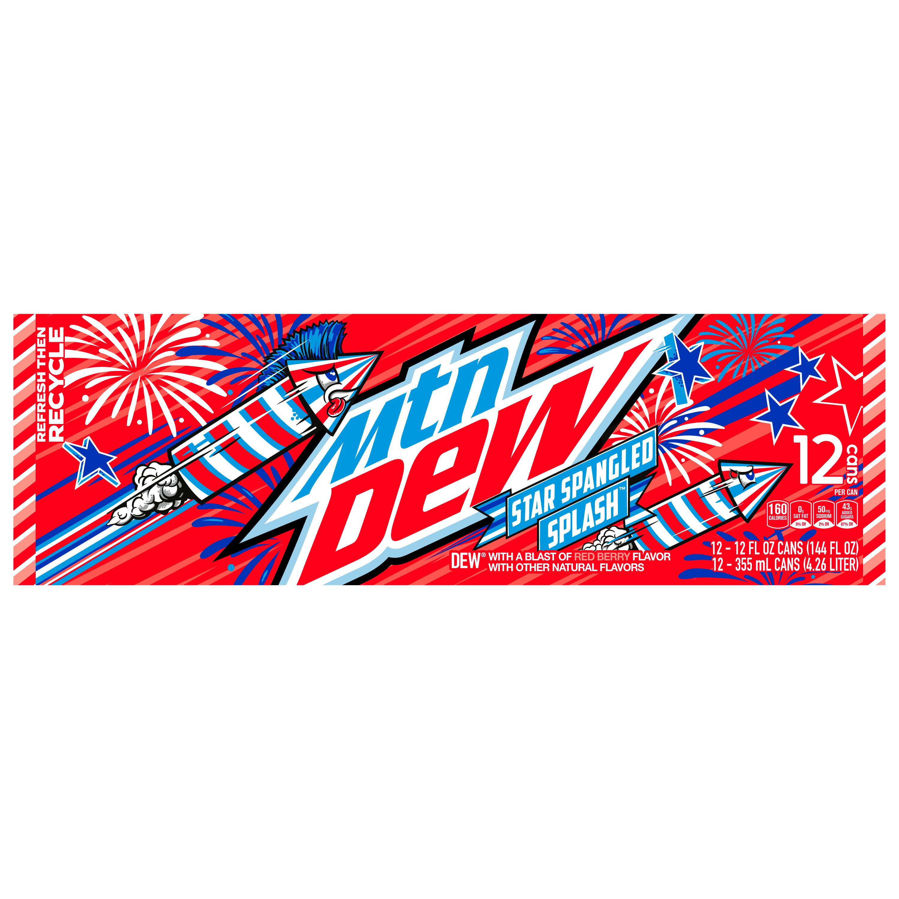 Mountain Dew Star Spangled Splash Red Berry Soda Pop, 12 oz, 12 Pack Cans