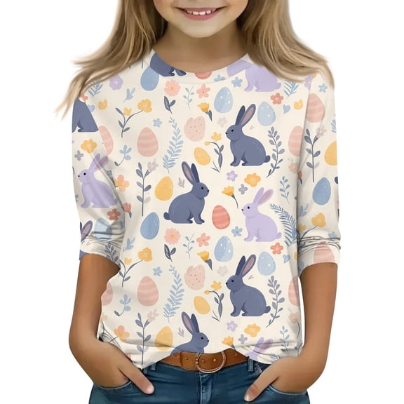 Abcomgle Girls Easter Shirts 5t Cute Bunny Egg Tshirts for Kids Crewneck Short Sleeve Tshirts for Girls Spring Funny Cute Tee Top Girls,Light Gray,9-10Years