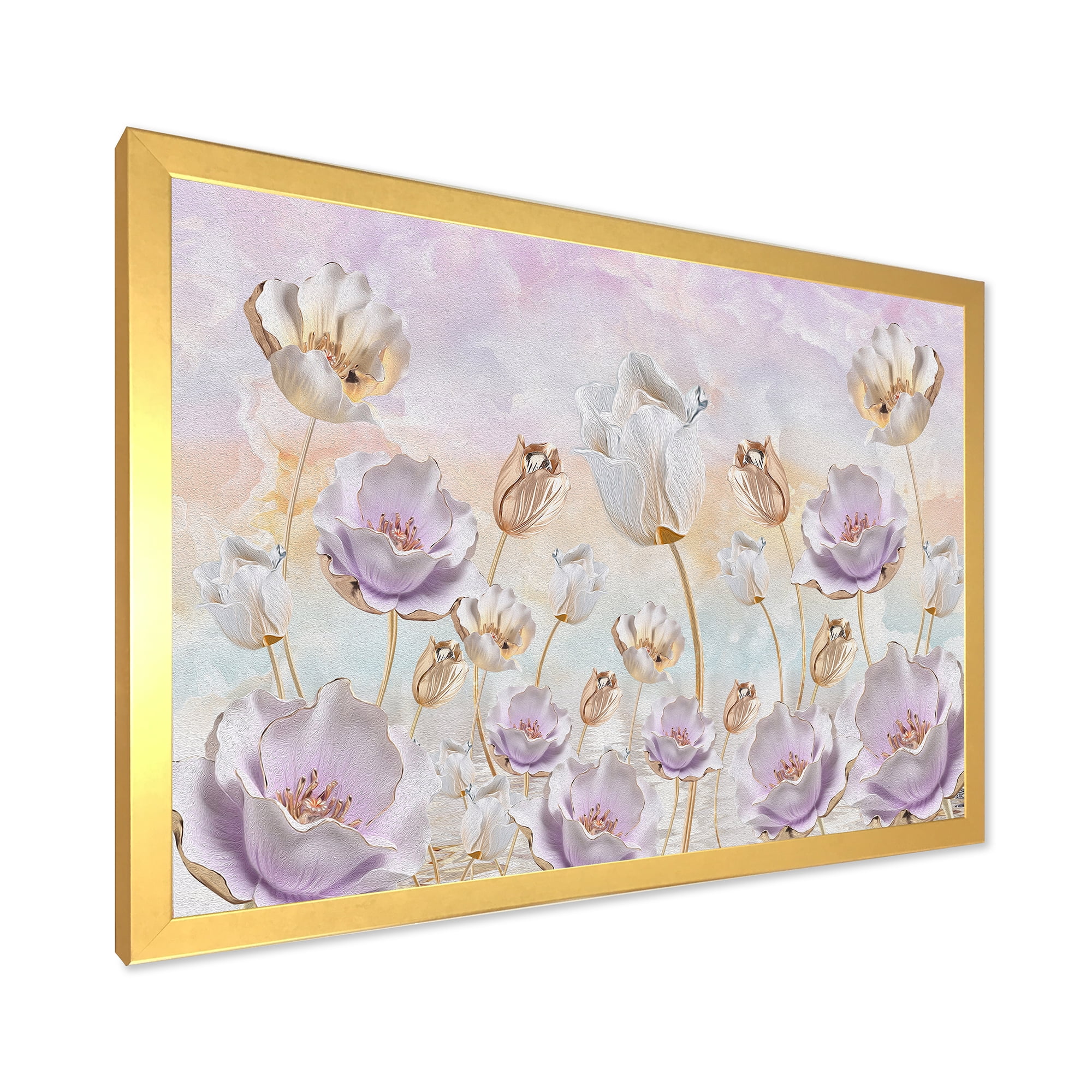 Designart 'Blossoming Pastel Tones Flowers' Traditional Framed Art Print