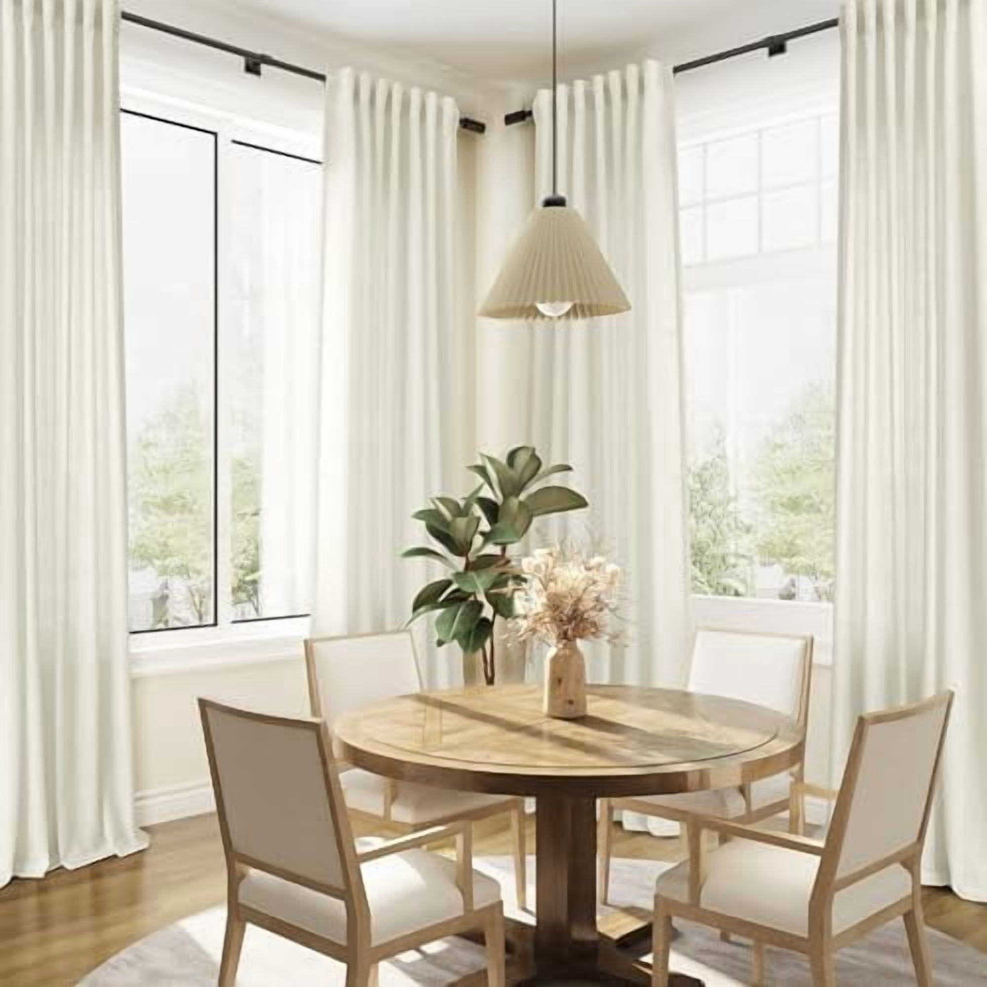Warm Beige Linen Semi Sheer Curtains 90 Inches Length Light Filtering Neutral Farmhouse Boho Rod Pocket Back Tab Hook Belt Clip Rings Window Drapes for Bedroom Living Room 2 Panels 52x90