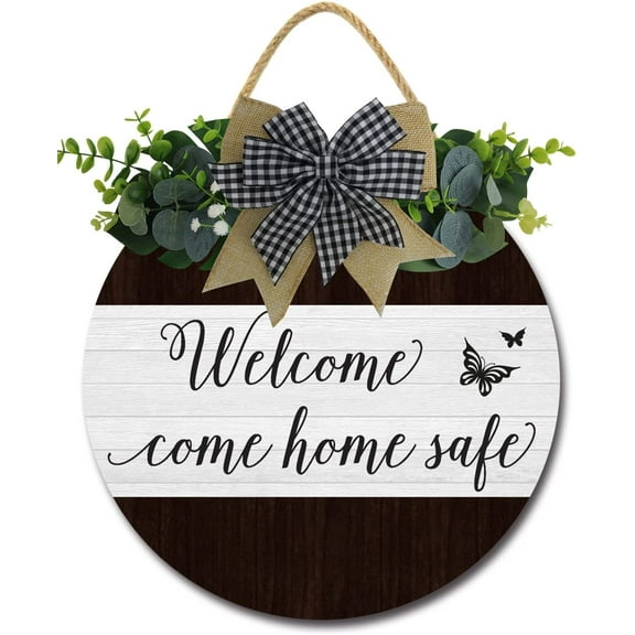 Eveokoki 12" Welcome Home for Front Door Farmhouse Porch ,Rustic Round Wooden Hanging Signs for Housewarming gift Christmas Festival Decoration Wall Decor Outdoor Indoor