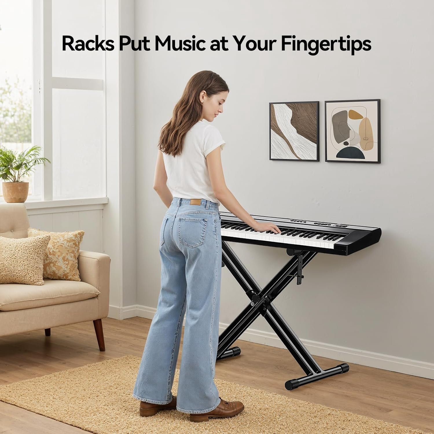 Keyboard Stand Double-X, Heavy-Duty, Pre-Assembled Piano Stand for Kids and Adults, 8 Adjustable Digital Piano Stand with Locking Straps Fits 54 61 88 (X)