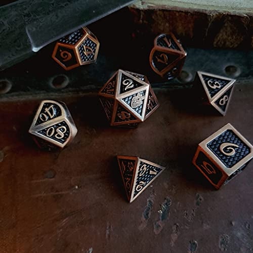 HEIMDALLR Juego de dados DND de Metal 7 piezas - Diseño de Dragonhide, Tamaño 16mm, Logo e HEIMDALLR HEIMDALLR