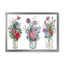 Designart 'Transparent Vases With Bouquets of Wildflowers I' Farmhouse Framed Art Print