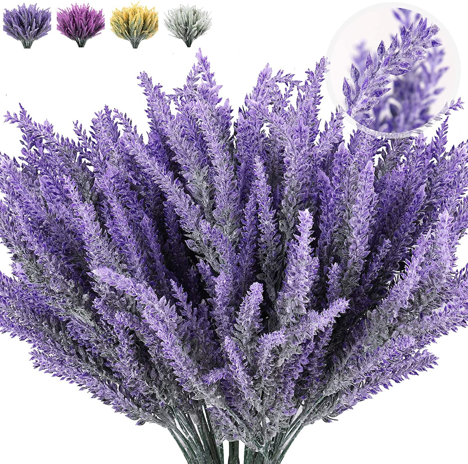 4pcs Artificial Flowers Flocked Plastic Lavender Bundle Fake Plants 