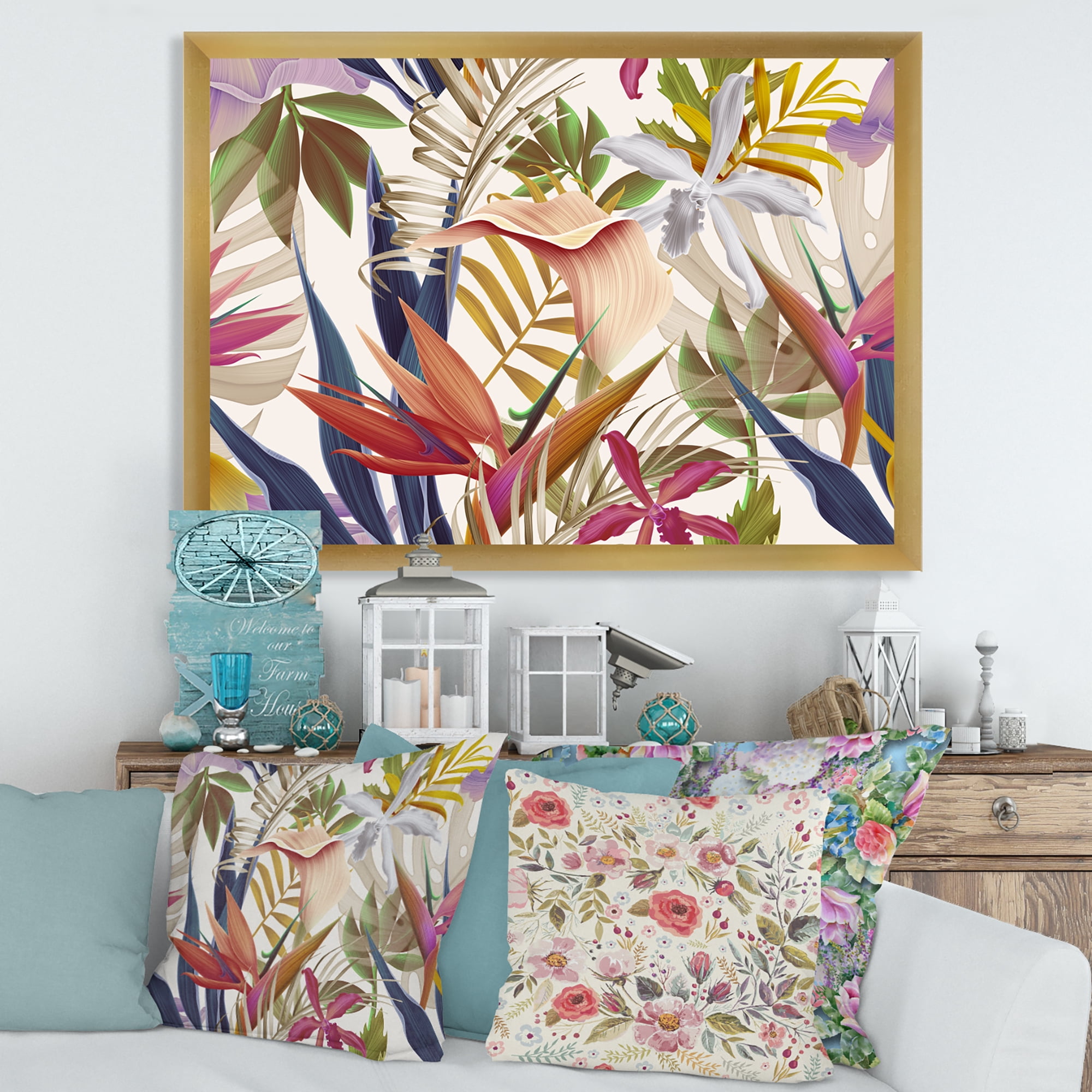Designart 'VIntage Tropical Flowers VIII' Tropical Framed Art Print