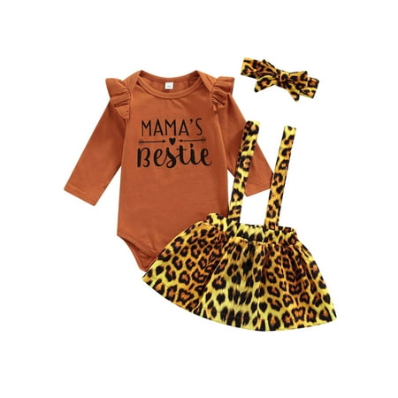 

Jkerther Baby Girl’s Letter Romper and Leopard Suspender Skirt Headband Set