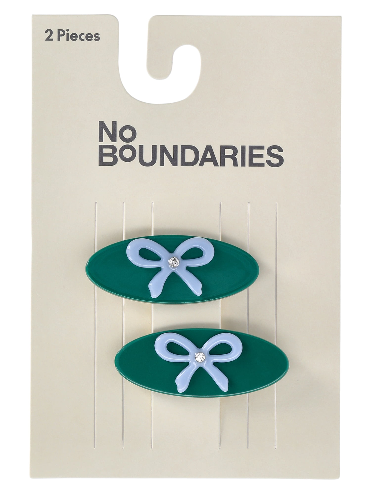 No Boundaries Acrylic Bow Hair Clips, 2-Pack, Green/Blue, Women's