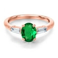 thumbnail image 3 of Gem Stone King 18K Rose Gold Plated Silver Green Nano Emerald and Lab Grown Diamond Engagement Ring for Women | 1.05 Cttw | Oval 8X6MM | Gemstone May Birthstone | Size 5, 3 of 6