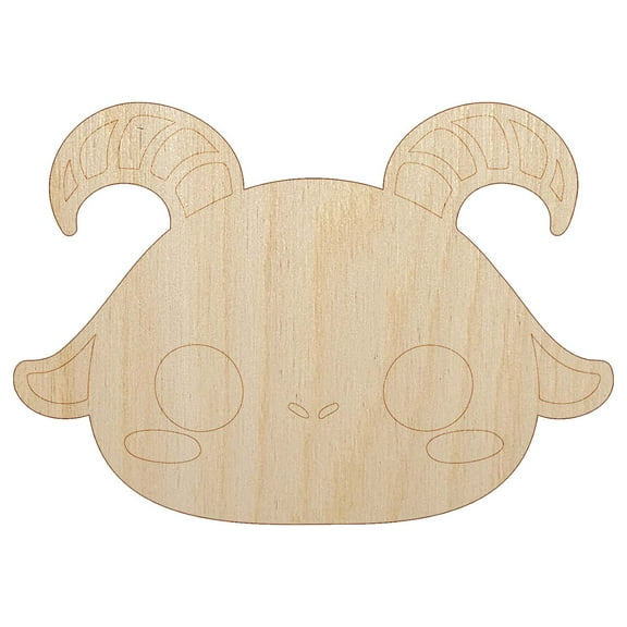 Charming Kawaii Chibi Goat Face Blushing Cheeks Wood Shape Unfinished Piece Cutout Craft DIY Projects - 4.70 Inch Size - 1/8 Inch Thick