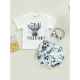 thumbnail image 3 of Musuos Toddler Girls Clothes, 3 6 12 18 24M Short Sleeve Round Collar Bull Print Tops Short Pants Headband Casual Outfits, 3 of 9