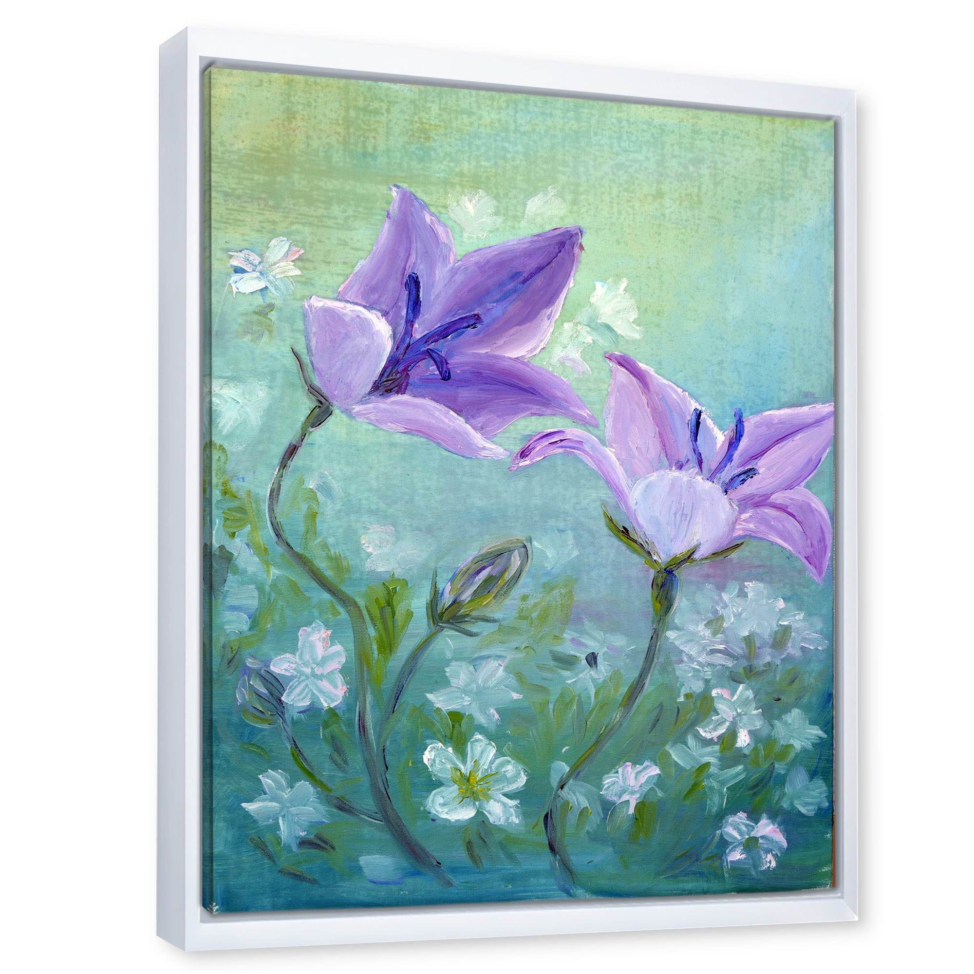 Designart 'Purple Bellflowers Blooming' Traditional Framed Canvas Wall Art Print