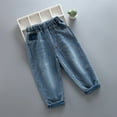 thumbnail image 3 of Boys Girls Elastic Waist Jeans Casual Harem Denim Pants with Pockets Loose Relaxed Fall Spring Outfits Blue,3 Years, 3 of 7