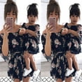 thumbnail image 3 of AMERTEER Famille Robe Assortie Floral Print Off Épaule Flare Col Rond Midi Robe Bleu Marine Enfants M(2-3 Ans), 3 of 10