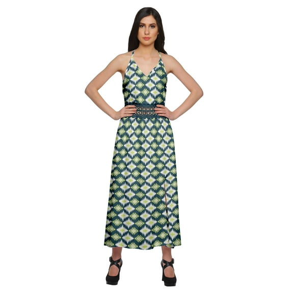 Moomaya WoMen's Sleeveless Maxi Dress With Trim Lace Spaghetti Strap Summer Wear