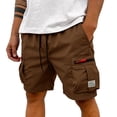 thumbnail image 2 of Cargo Shorts for Men Essentials Summer Fishing Cycling Short Casual Elastic Waist Drawstring Shorts with Pockets Work Shorts Brown 3XL, 2 of 7
