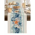 thumbnail image 5 of Retro Summer Sea Stars Shells Corals Table Runner 13x90in Non-Slip Cotton Linen Table Runners, Blue Striped Dresser Scarves TableRunner for Dinner Kitchen Dining Wedding Party, 5 of 9