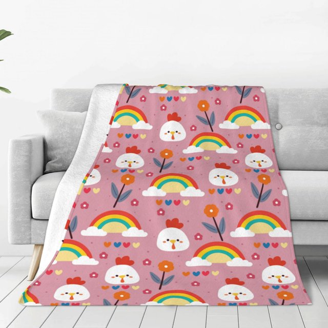 Fotbe Cartoon Chicken Manta de Franela Acolchonada con Estampado, Súper Suave y Esponjosa, Extra Grande para Sofá, Cama, Uso Todo el Año-40"x30"