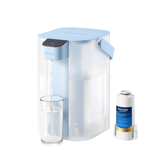 Restored Waterdrop Electric Water Filter Pitcher, 200-Gallon Rechargeable Water Dispenser, Instant 15-Cup Countertop System, Light Blue (Refurbished)
