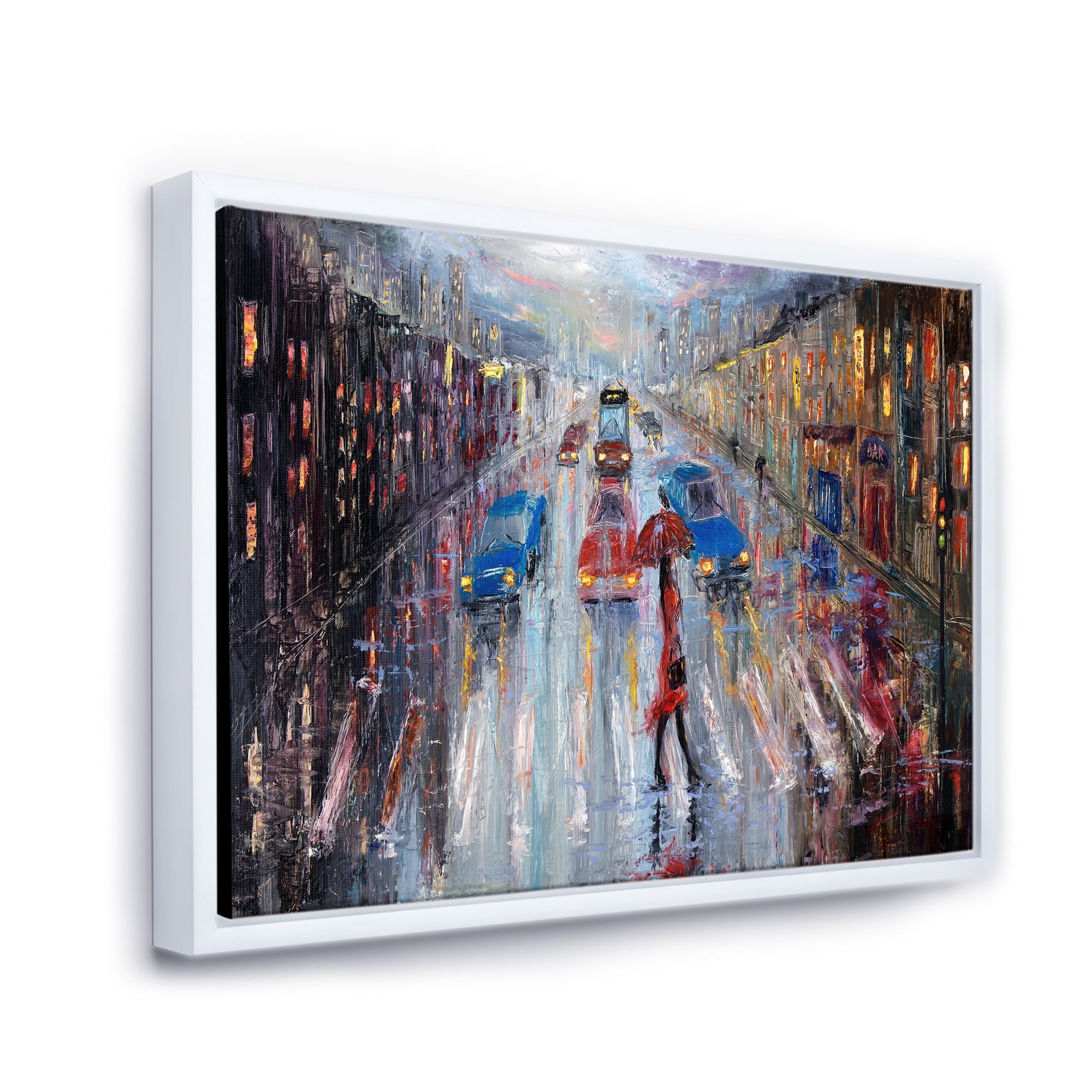 Designart 'Girl In Red Crossing The Street' Traditional Framed Canvas Wall Art Print