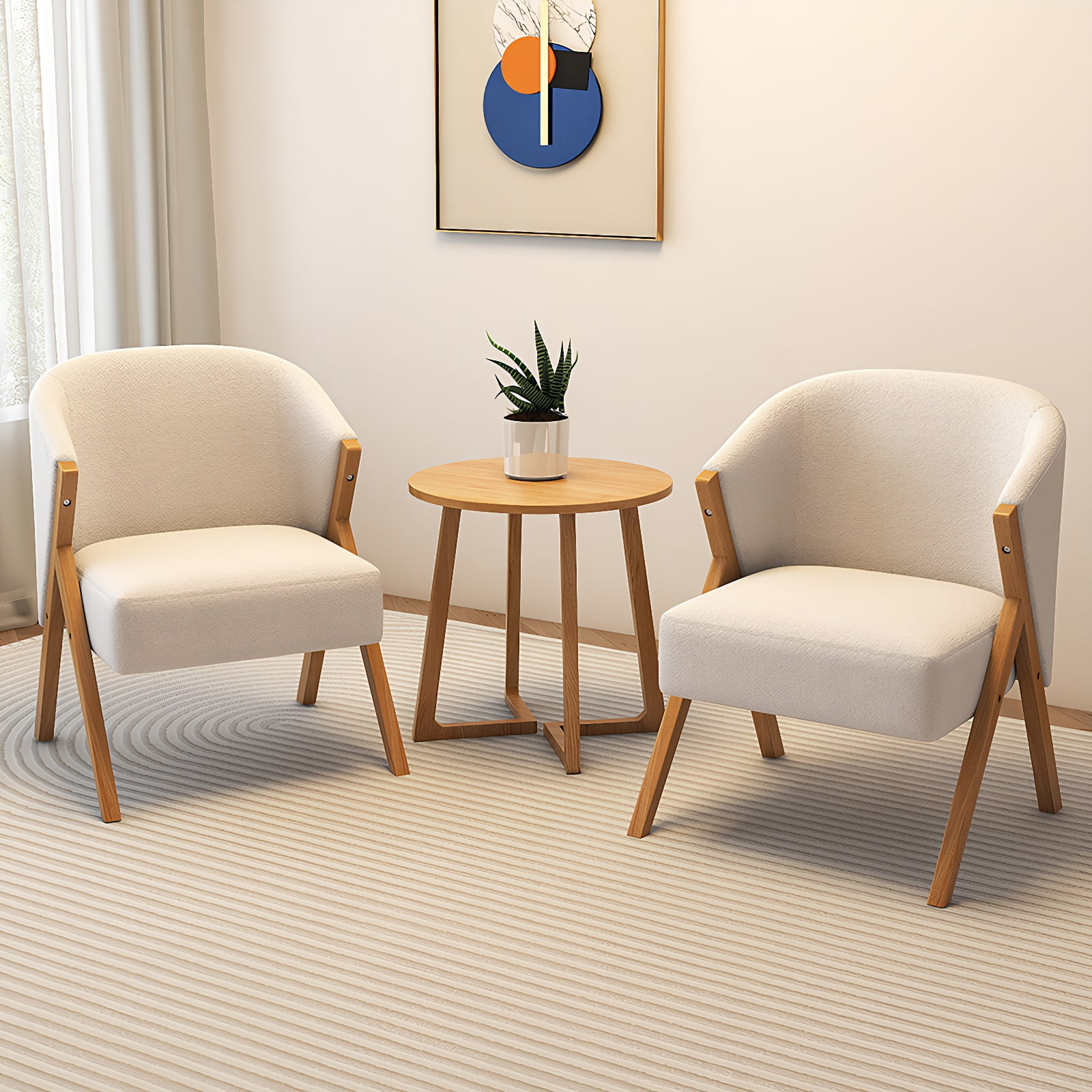 End Table, Round Side Table with Solid Wood Construction and V-Shaped Legs, Mid Century Modern Design for Living Room and Bedroom, 24 Inch Diameter Natural