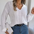 thumbnail image 5 of FAKKDUK Women's 2023 Fall Knit Pullover Sweater Elegant Long Lantern Sleeve V Neck Womens Pullover Blouse T-Shirt Women Knit Sweater Slim Fit Solid Basic Casual Tee Tops, S&White, 5 of 8