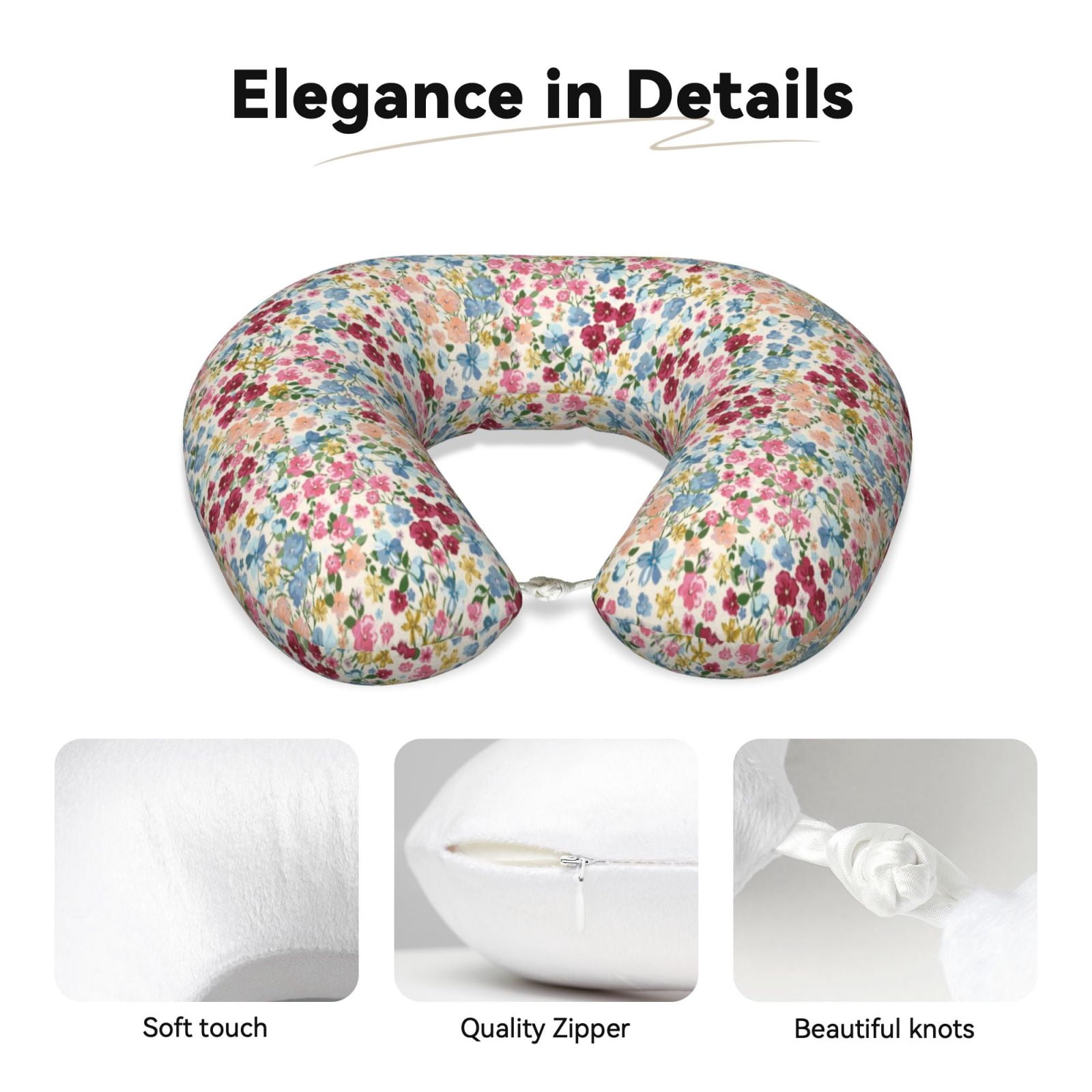 Xecao Trendy Floral Design Print Memory Foam Cervical Neck Pillow Versatile U-Shaped Pillows for Home,Office,Camping,Travelling,Soft Washable Cover