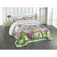 thumbnail image 2 of Ambesonne Floral Quilted Coverlet 3 Pcs, Summer Blooms, Queen Size, Red Green Purple, 2 of 4