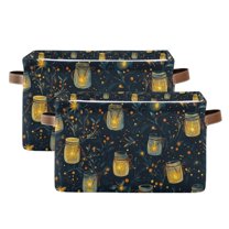 Yayeee 2 Pack Canvas Storage Basket with Handles for Shelves Fabric Bins Closet Organizer, Orange Fireflies Pattern