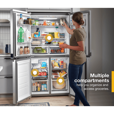 Whirlpool - 19.4 Cu. Ft. 4-Door French Door Counter-Depth Refrigerator with Flexible Organization Spaces - Stainless Steel
