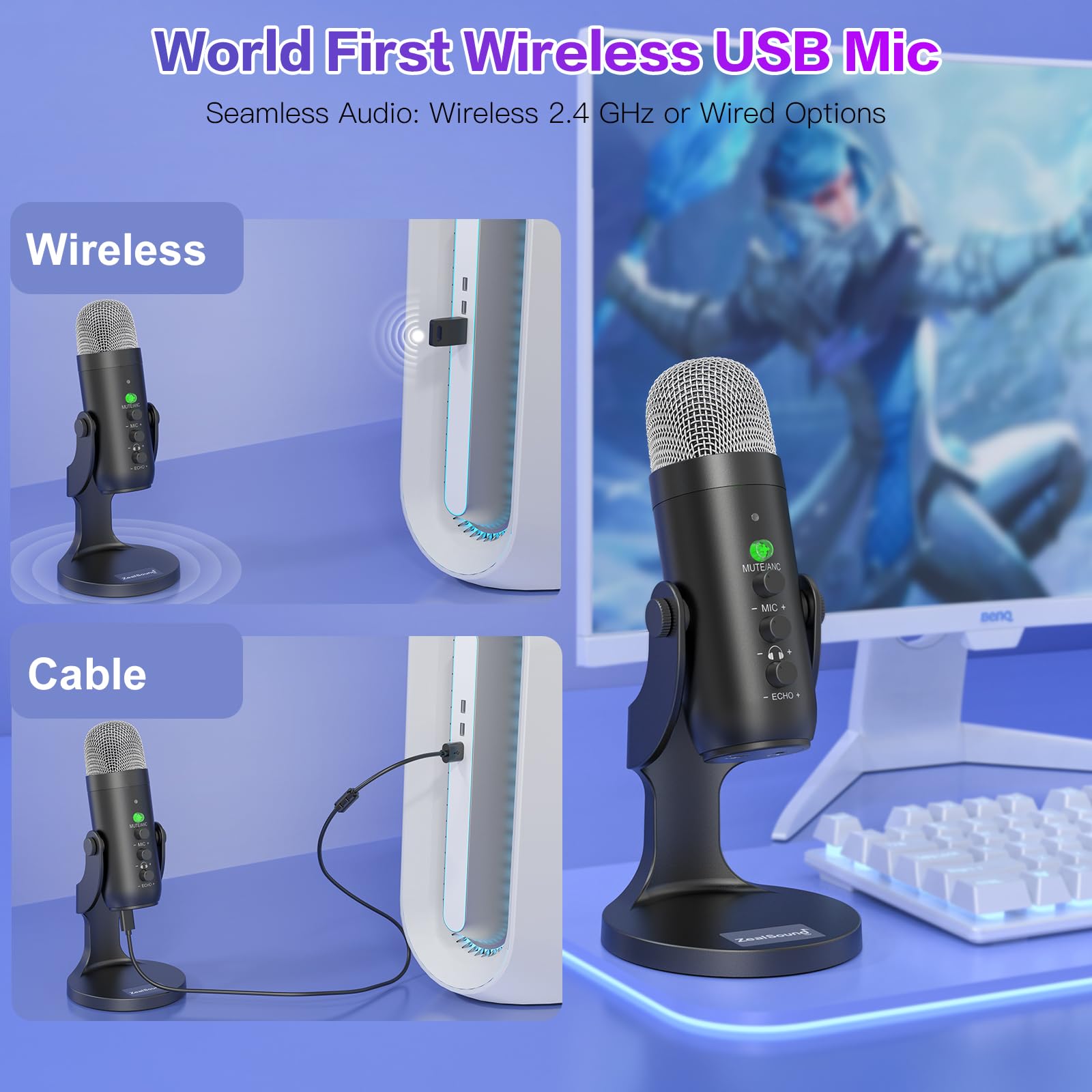 ZealSound Wireless USB Microphone K66 Black photo 3