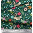 thumbnail image 3 of Soimoi Polyester Crepe Fabric Floral,Rabbit & Porcupine Cartoon Print Fabric by The Yard 42 Inch Wide, 3 of 4