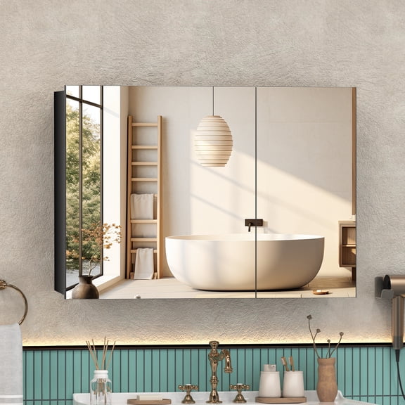Yuhua 35.4" X 23.6" Bathroom Medicine Cabinet with Mirror, Wall Mount, 2‑door
