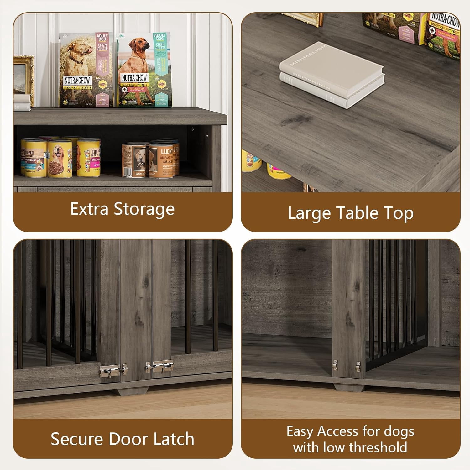 DreamCurship 41 Inch Dog Crate Furniture, 2-Door Wooden Dog Crate Kennel Furniture with Divider, Indoor Dogs Kennel for Small to Medium, Rust Brown